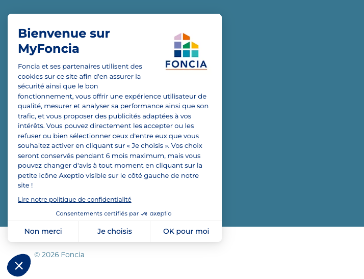 Il sera nécessaire d'accepter les cookies pour accéder à MyFoncia